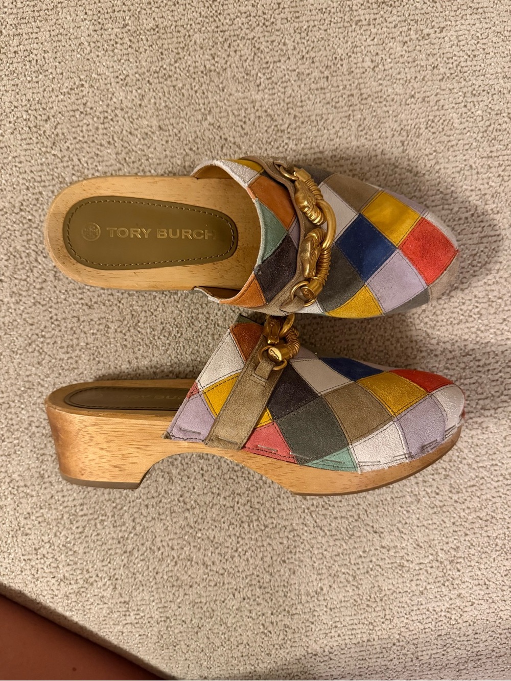 Tory Burch Jessa Patchwork Suede Clog Sandals Size 9 - Picture 7 of 12